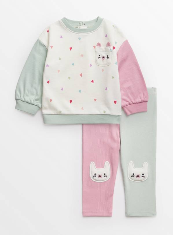 Fun Cat Pastel Sweatshirt & Leggings Set 3-6 months